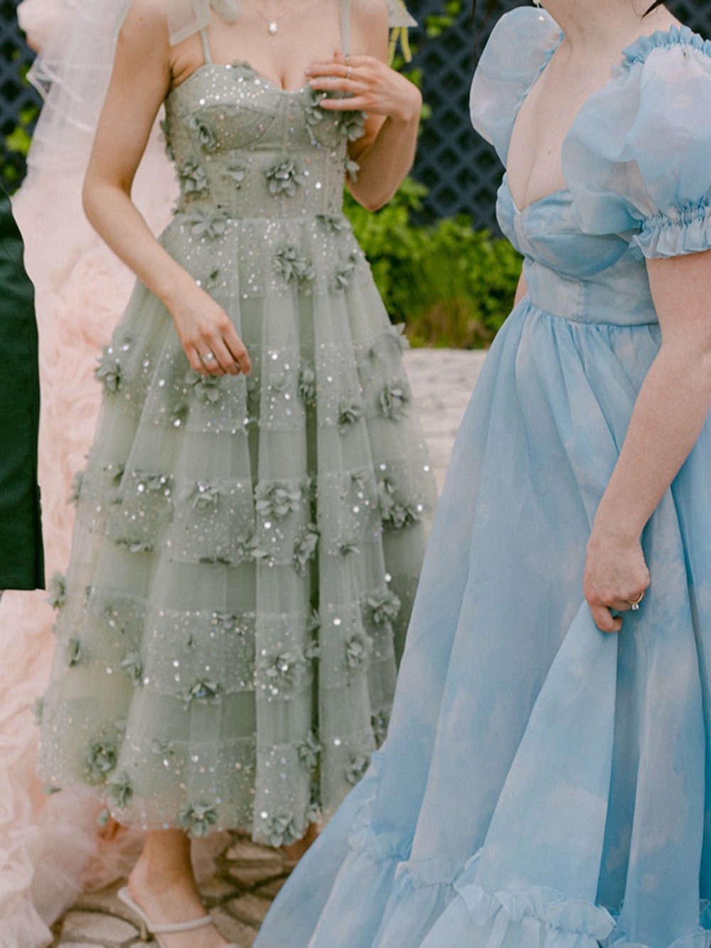 Sage Green Floral Appliqué Tulle Dress